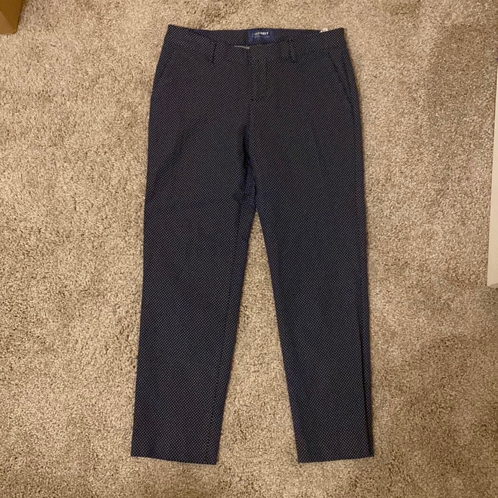 Navy Patterned trousers. Size 2 regular